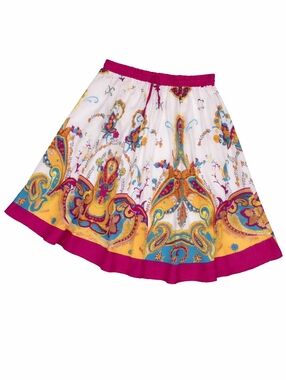 Belma New York Boho Cream Multicolor Paisley Floral Global Inspired Circle Skirt